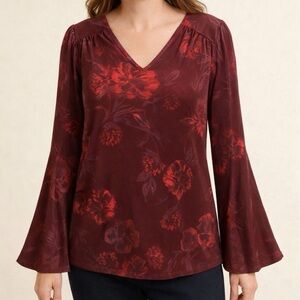 NineWest Burgundy Floral Blouse